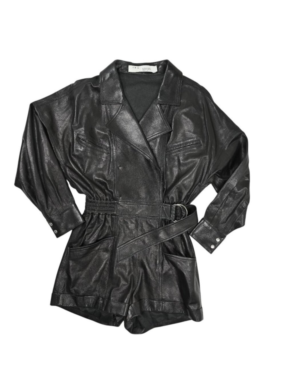 IRO Long Sleeve Leather Romper in Black
